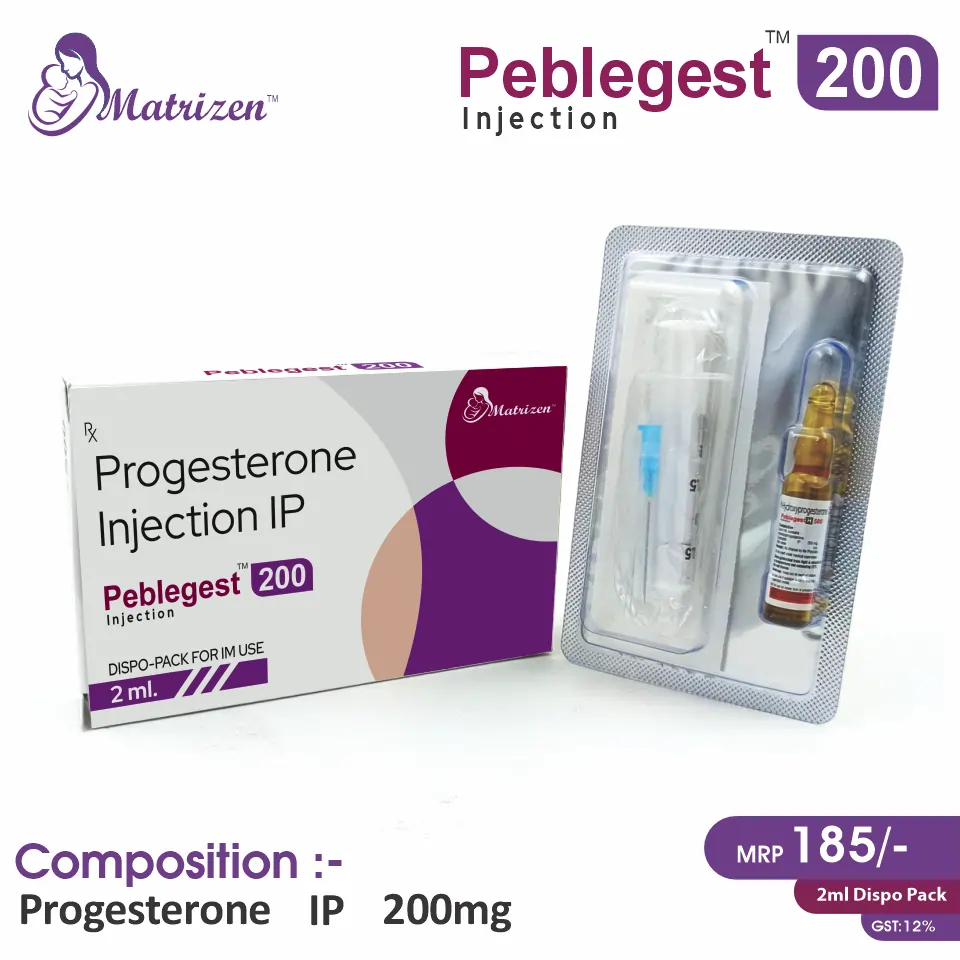 Progesterone I.P. 200 Injection at the best price in PCD Pharma Franchise for Hormone Replacement and Menstrual and Menopausal Support.